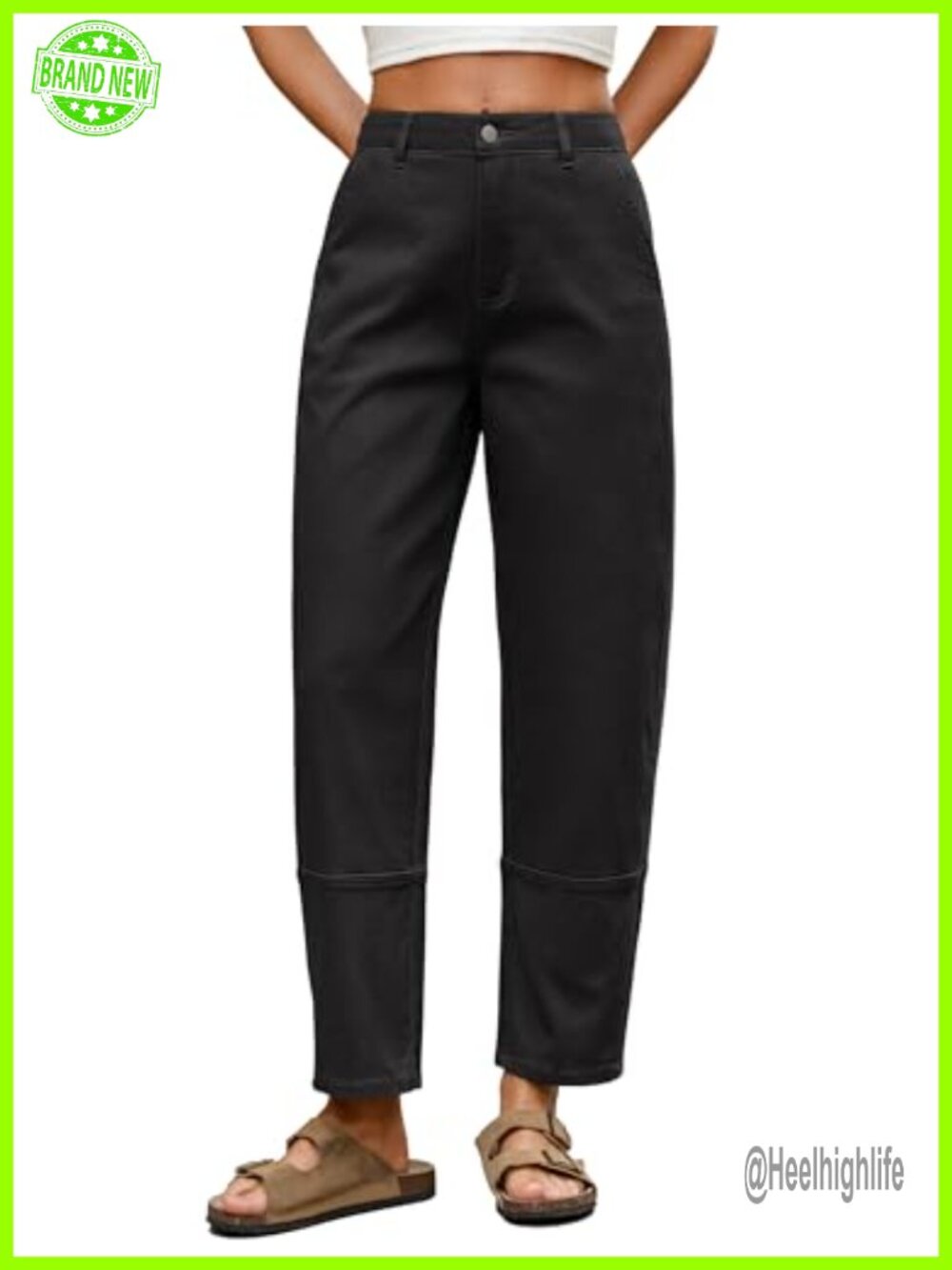 High Waisted Harem Pants with Cargo Seam Layered Design, Twill Cotton, Cropped